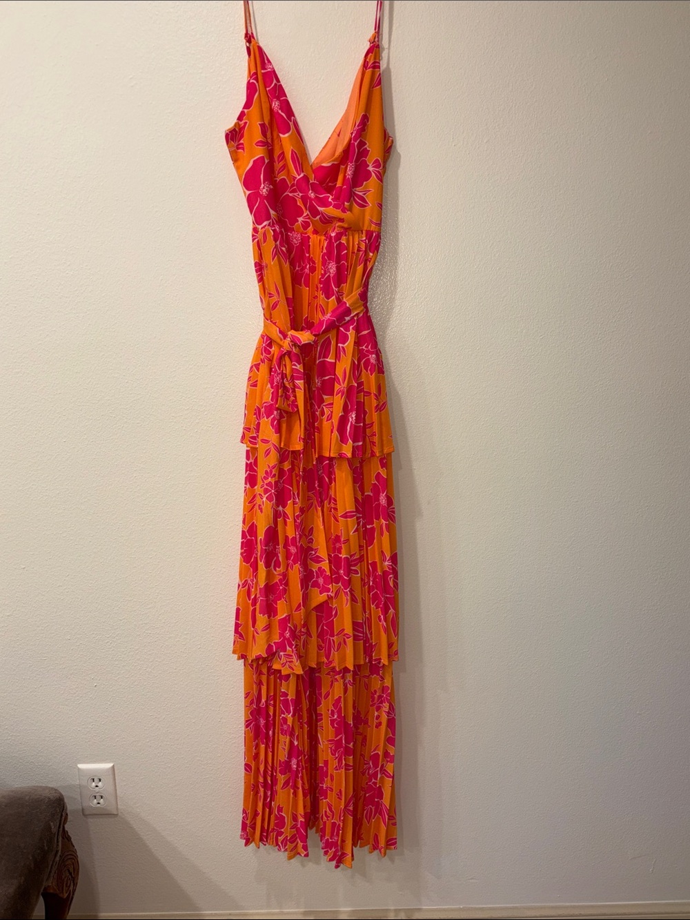Flying Tomato Pink & Orange Floral Tiered Maxi Dress size S